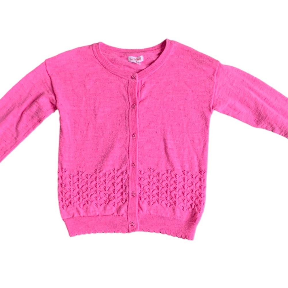 Girls Crystal Cut Button Hot Pink Cardigan